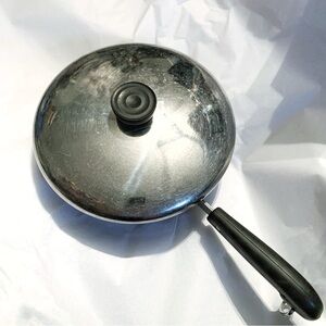 Revere Ware Vtg Copper Bottom 8 in Skillet Frying Pan 2.5" Deep w/ Lid USA